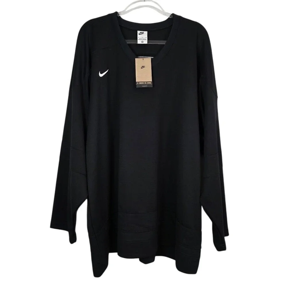 Nike Men's XL‎ Hockey Jersey Black Oversized Long Sleeve V-Neck FB8221-010 NEW